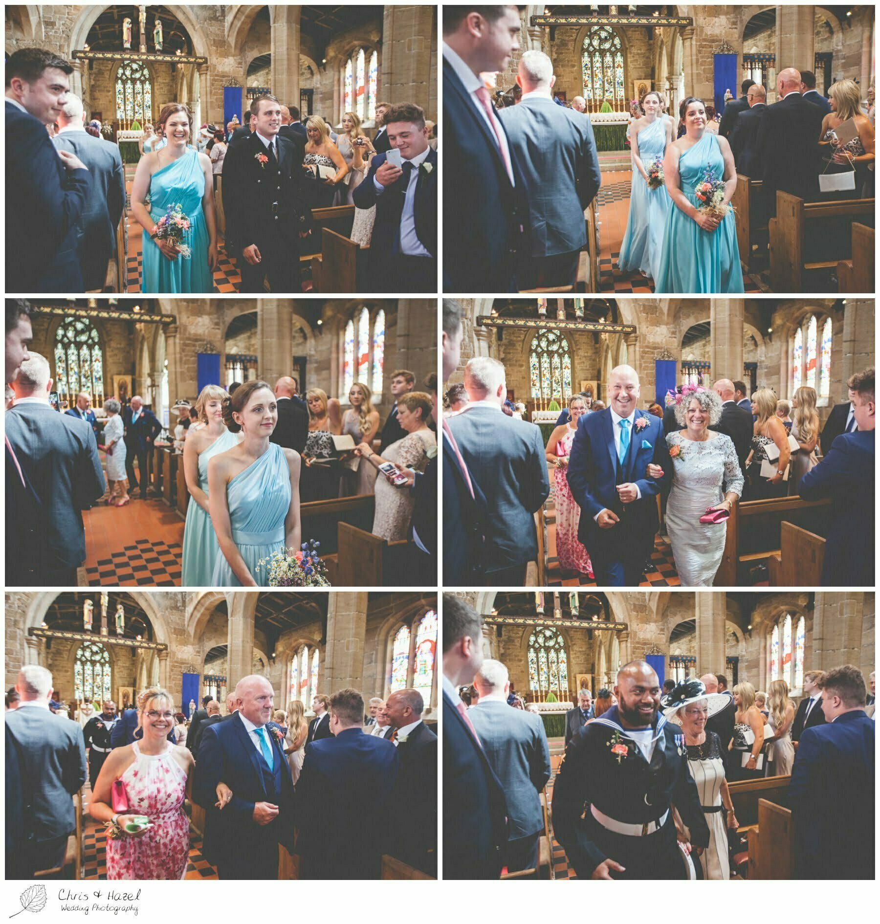 bridal party walking up the aisle, wedding ceremony, st john the baptist church, royston st john the baptist church, Barnsley wedding photographer, barnsley wedding photography, burntwood court hotel wedding photography, west Yorkshire wedding photography, chris and hazel wedding photography, simon Devonport, Rebecca silcock, Rebecca Devonport,