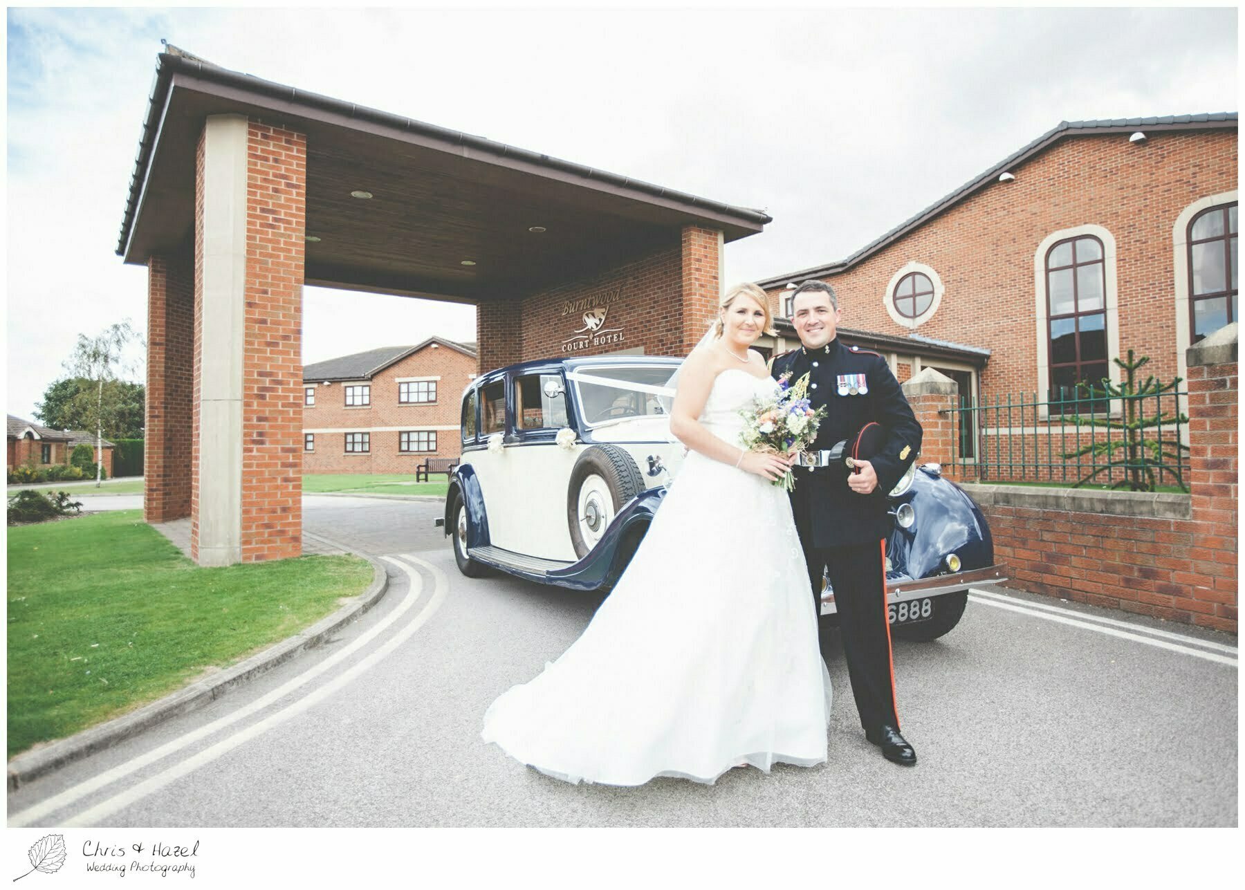 bride and groom outside burntwood court hotel barnsley, Barnsley wedding photographer, barnsley wedding photography, burntwood court hotel wedding photography, west Yorkshire wedding photography, chris and hazel wedding photography, simon Devonport, Rebecca silcock, Rebecca Devonport,