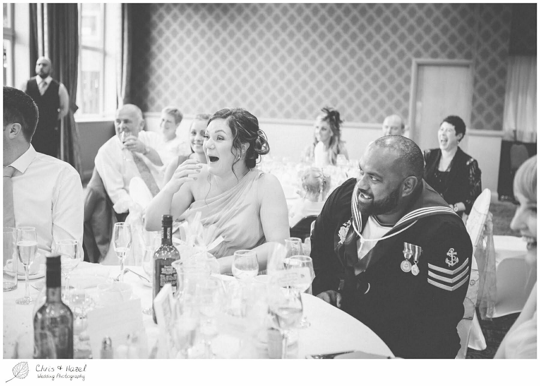 Guests reaction wedding speech, documentary wedding photographs, Barnsley wedding photographer, barnsley wedding photography, burntwood court hotel wedding photography, west Yorkshire wedding photography, chris and hazel wedding photography, simon Devonport, Rebecca silcock, Rebecca Devonport,