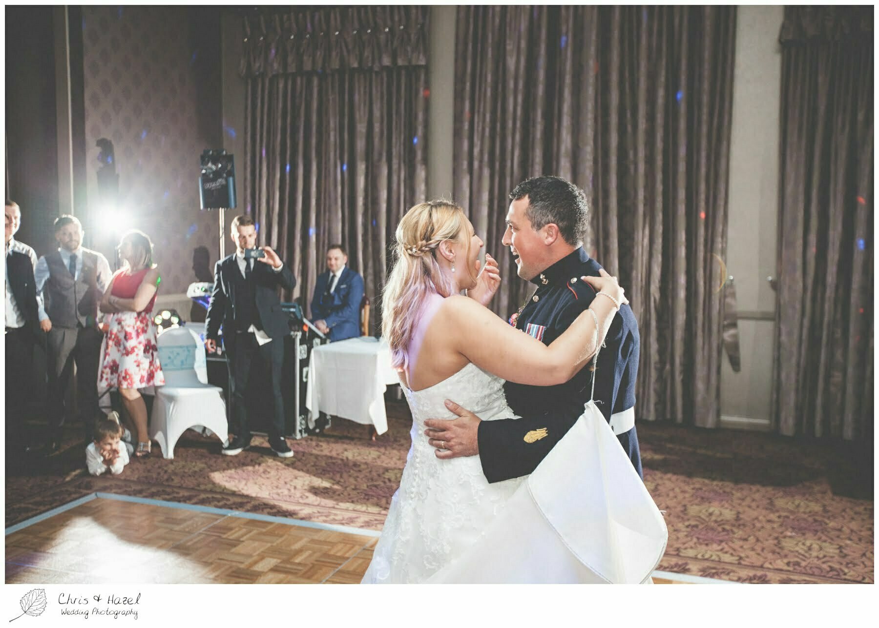 Bride and groom first dance, documentary wedding photographs, Barnsley wedding photographer, barnsley wedding photography, burntwood court hotel wedding photography, west Yorkshire wedding photography, chris and hazel wedding photography, simon Devonport, Rebecca silcock, Rebecca Devonport,