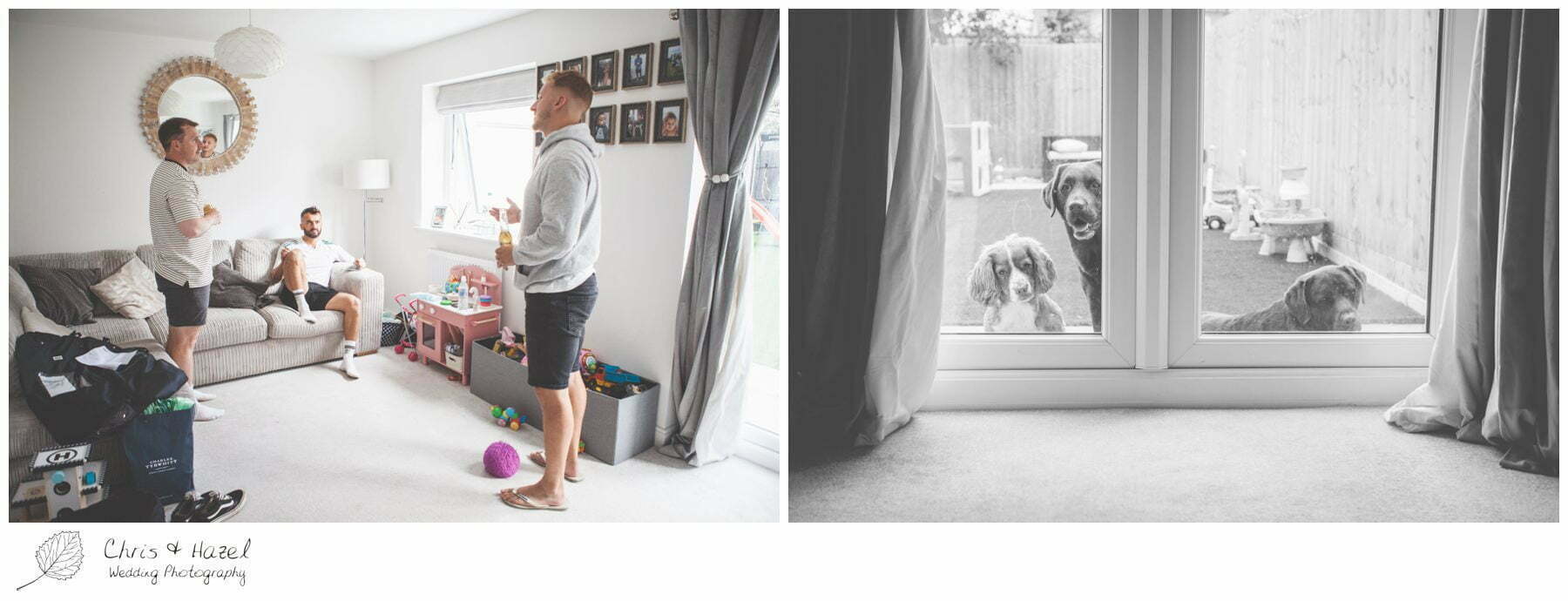 Dogs watching Groom getting ready, groomsmen preparations, Hamswell House, Hamswell House Wedding Photography, Hamswell House Wedding Photographs, Bath Wedding Photographer, Documentary wedding photography Bath, Bath Wedding Day, Bitton Wedding Photographer,