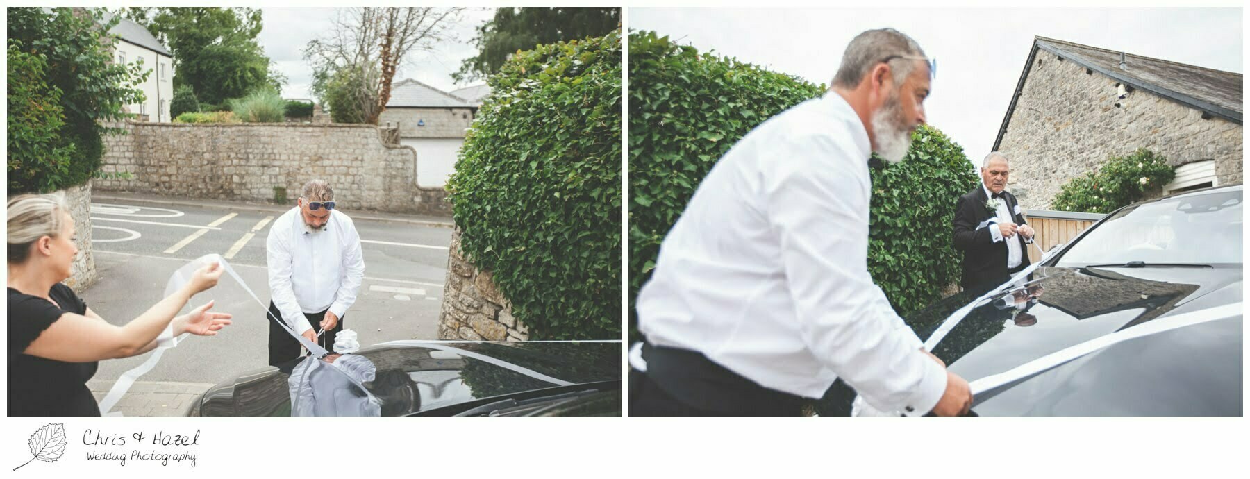 Father of bride wedding car decoration ribbon, Hamswell House, Hamswell House Wedding Photography, Hamswell House Wedding Photographs, Bath Wedding Photographer, Documentary wedding photography Bath, Bath Wedding Day, Bitton Wedding Photographer,