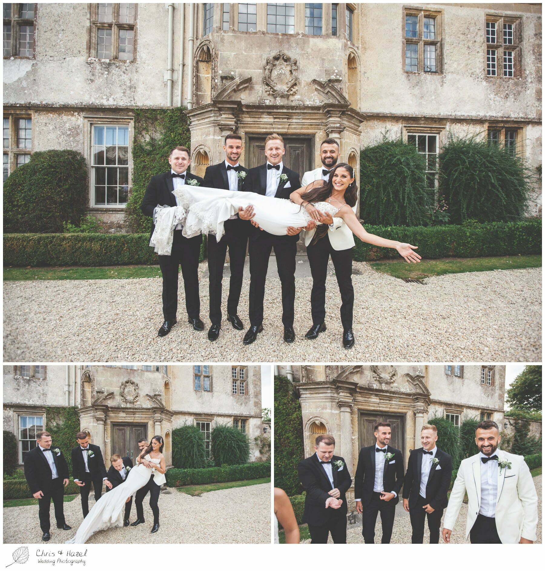 Groomsmen holding bride, groomsmen picking up bride, formal photographs, family photographs, Hamswell House, Wedding marquee reception, Hamswell House Wedding Photography, Hamswell House Wedding Photographs, Bath Wedding Photographer, Documentary wedding photography Bath, Bath Wedding Day,