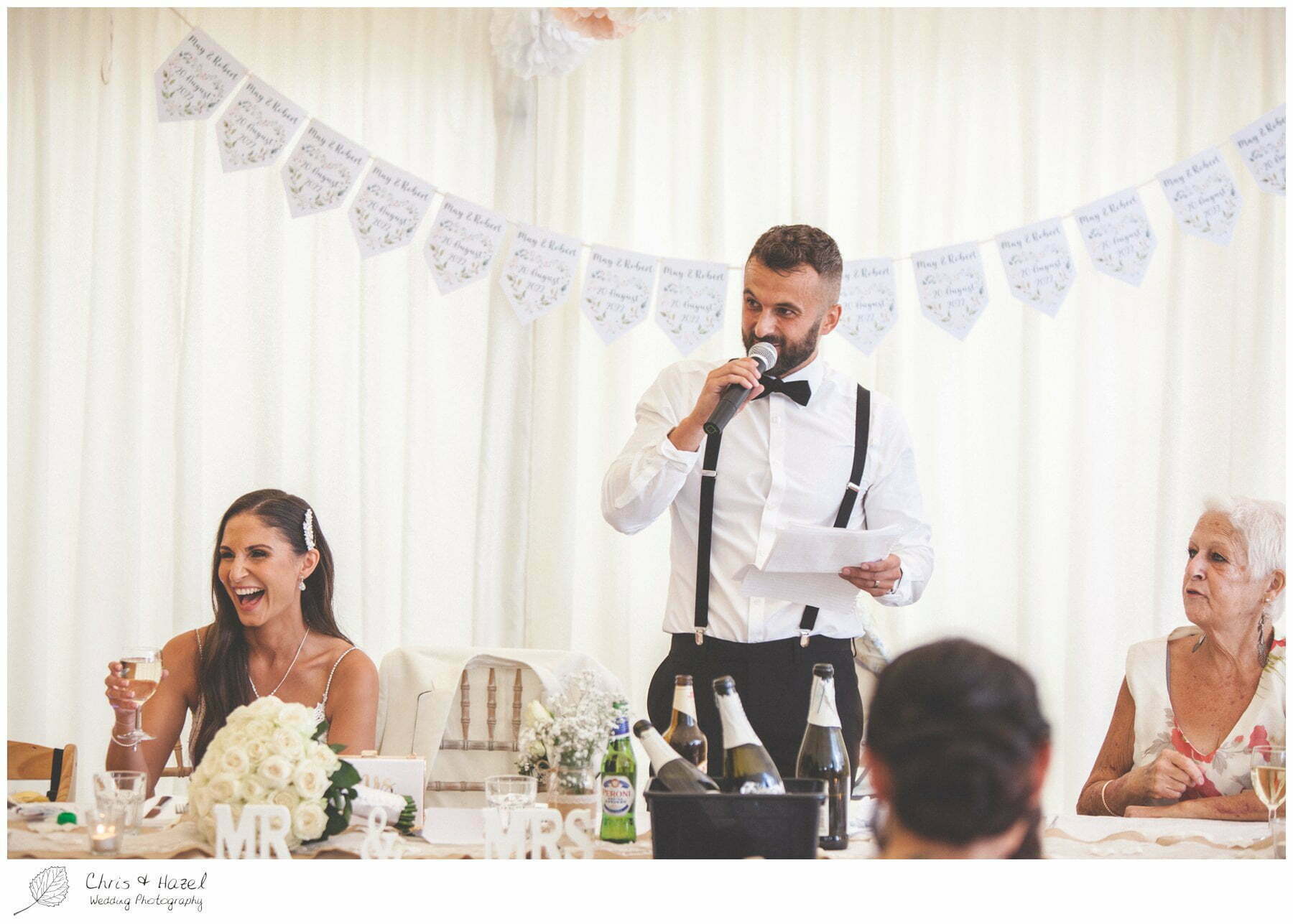Grooms speech, speech reactions, wedding breakfast, Hamswell House, Wedding marquee reception, Hamswell House Wedding Photography, Hamswell House Wedding Photographs, Bath Wedding Photographer, Documentary wedding photography Bath, Bath Wedding Day,