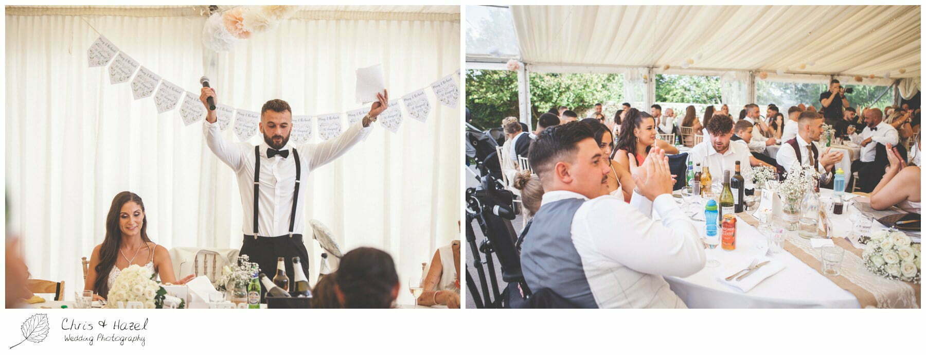 Grooms speech, speech reactions, wedding breakfast, Hamswell House, Wedding marquee reception, Hamswell House Wedding Photography, Hamswell House Wedding Photographs, Bath Wedding Photographer, Documentary wedding photography Bath, Bath Wedding Day,